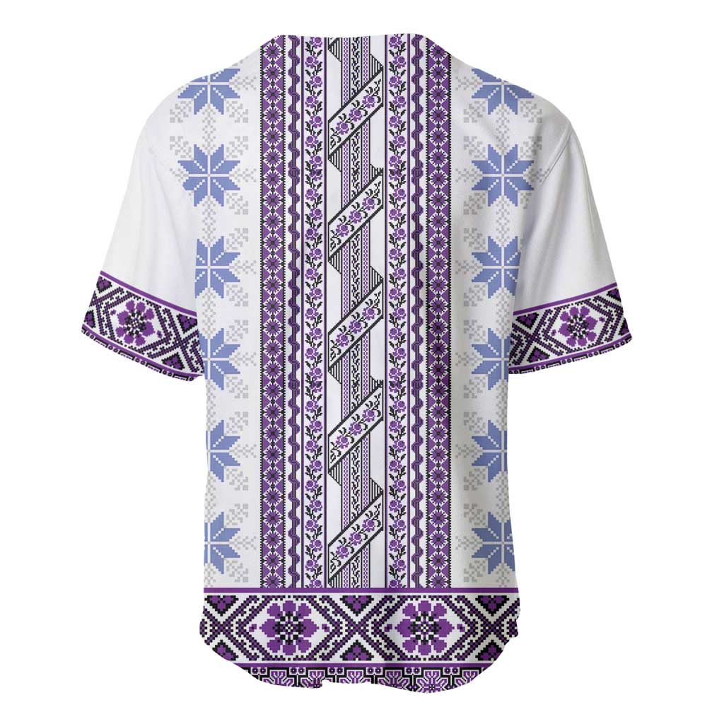 Ukraine Baseball Jersey Traditional Braided Rope Belt Purple Folk Pattern