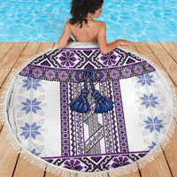Ukraine Beach Blanket Traditional Braided Rope Belt Purple Folk Pattern