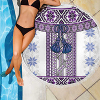 Ukraine Beach Blanket Traditional Braided Rope Belt Purple Folk Pattern