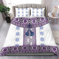 Ukraine Bedding Set Traditional Braided Rope Belt Purple Folk Pattern