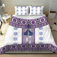 Ukraine Bedding Set Traditional Braided Rope Belt Purple Folk Pattern