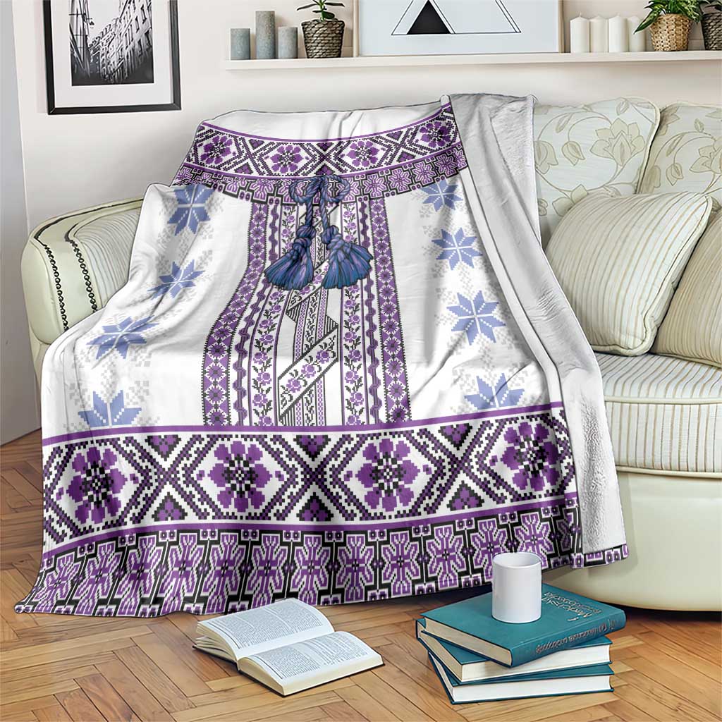 Ukraine Blanket Traditional Braided Rope Belt Purple Folk Pattern