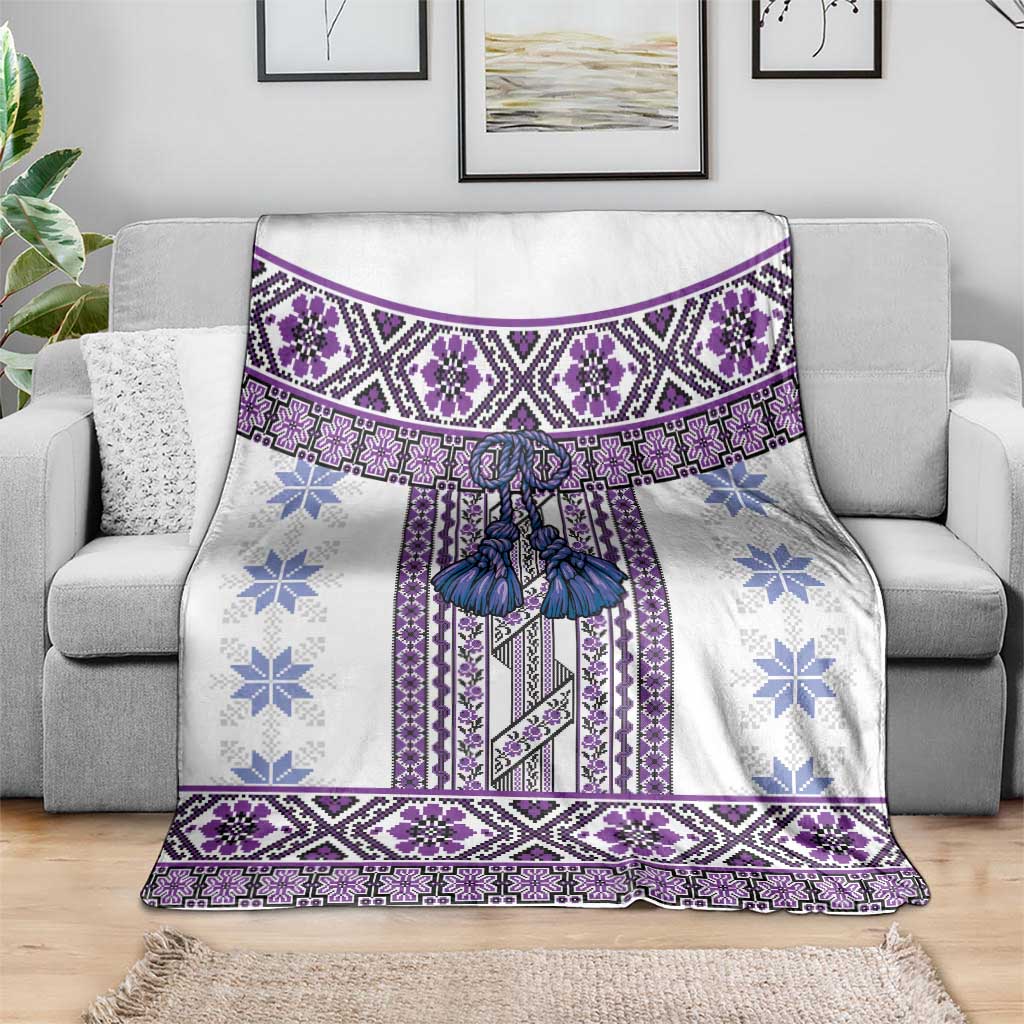 Ukraine Blanket Traditional Braided Rope Belt Purple Folk Pattern