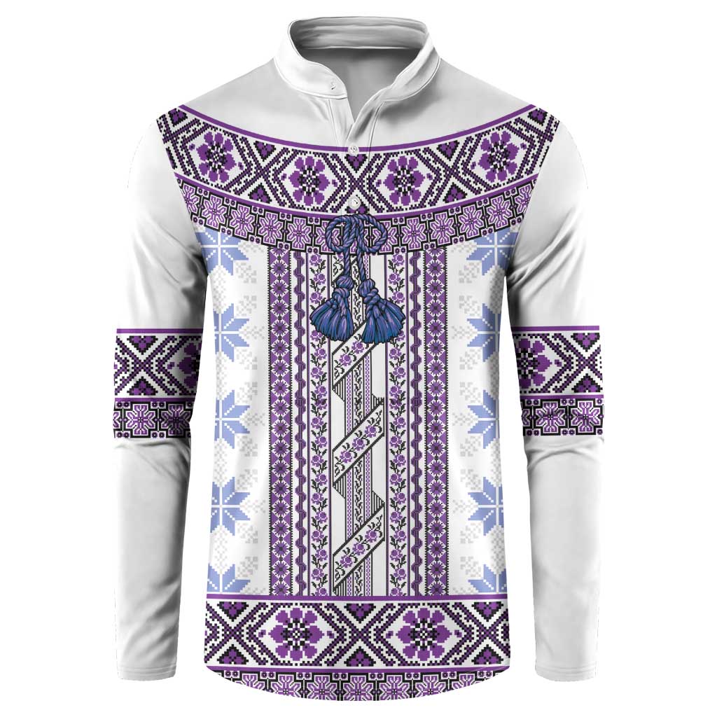 Ukraine Button Sweatshirt Traditional Braided Rope Belt Purple Folk Pattern