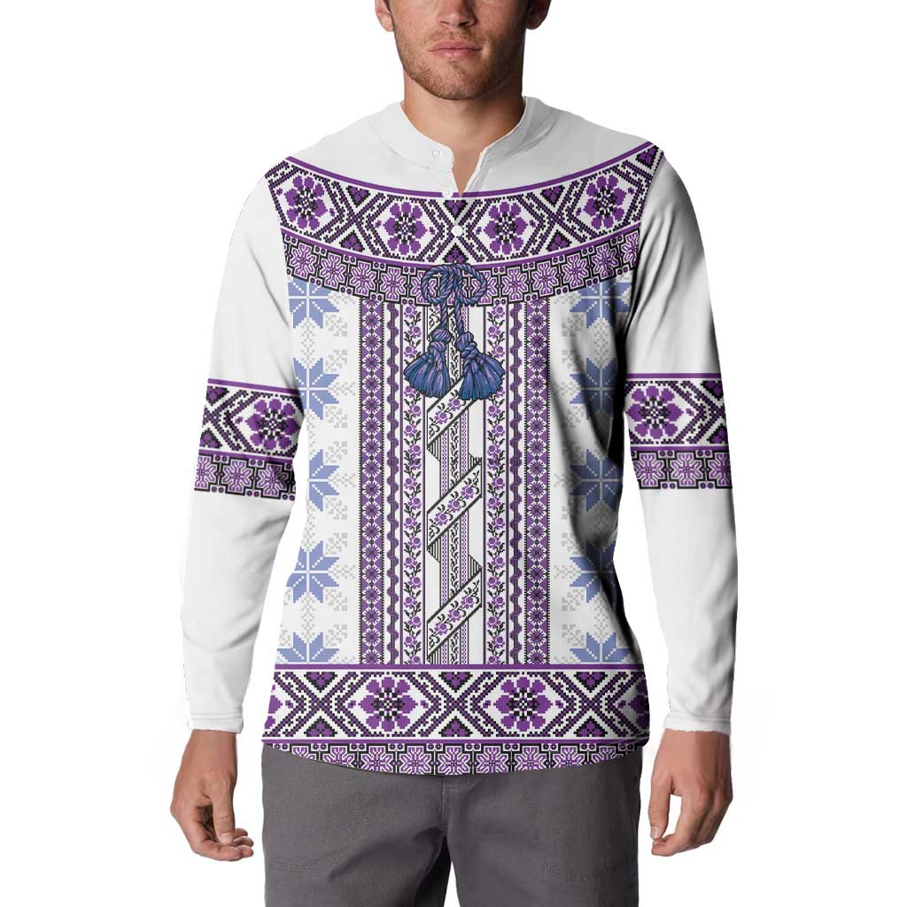 Ukraine Button Sweatshirt Traditional Braided Rope Belt Purple Folk Pattern