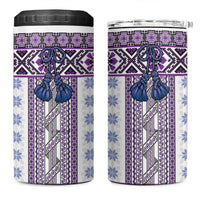 Ukraine 4 in 1 Can Cooler Tumbler Traditional Braided Rope Belt Purple Folk Pattern