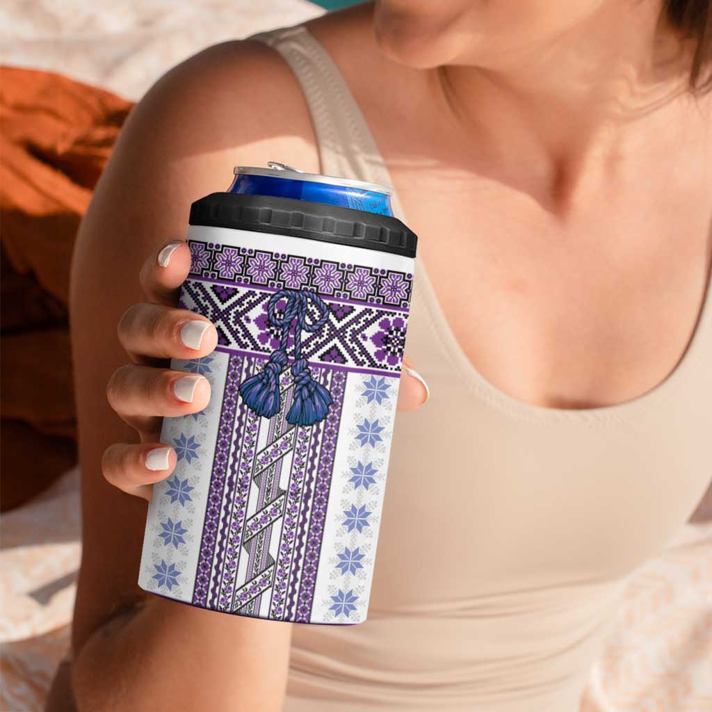 Ukraine 4 in 1 Can Cooler Tumbler Traditional Braided Rope Belt Purple Folk Pattern