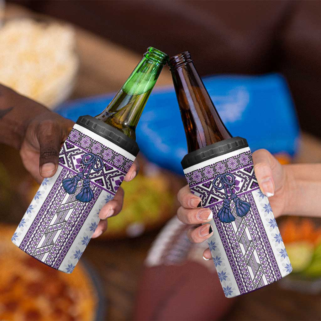 Ukraine 4 in 1 Can Cooler Tumbler Traditional Braided Rope Belt Purple Folk Pattern