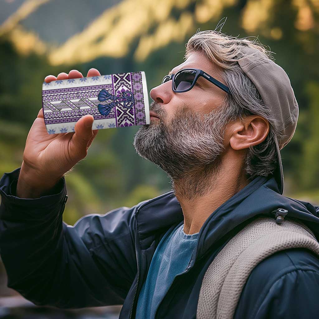 Ukraine 4 in 1 Can Cooler Tumbler Traditional Braided Rope Belt Purple Folk Pattern