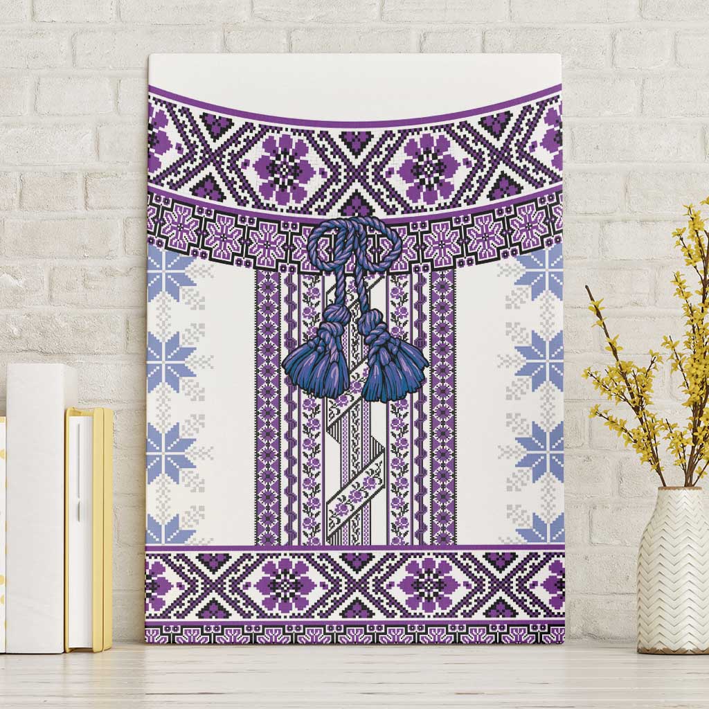 Ukraine Canvas Wall Art Traditional Braided Rope Belt Purple Folk Pattern