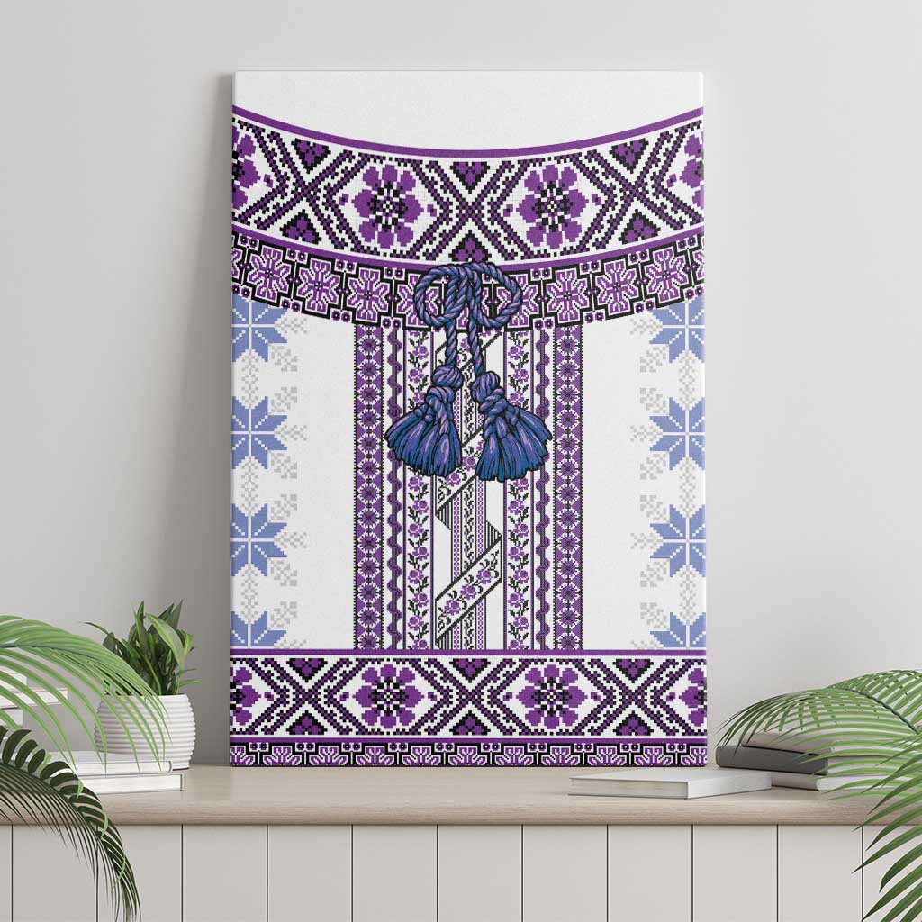 Ukraine Canvas Wall Art Traditional Braided Rope Belt Purple Folk Pattern