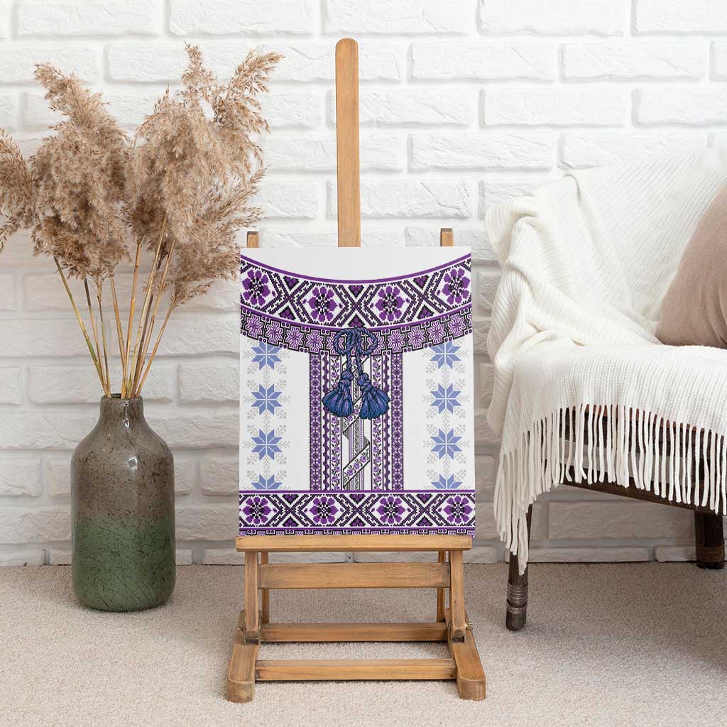 Ukraine Canvas Wall Art Traditional Braided Rope Belt Purple Folk Pattern