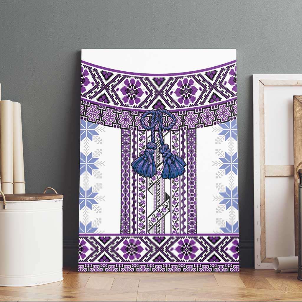 Ukraine Canvas Wall Art Traditional Braided Rope Belt Purple Folk Pattern