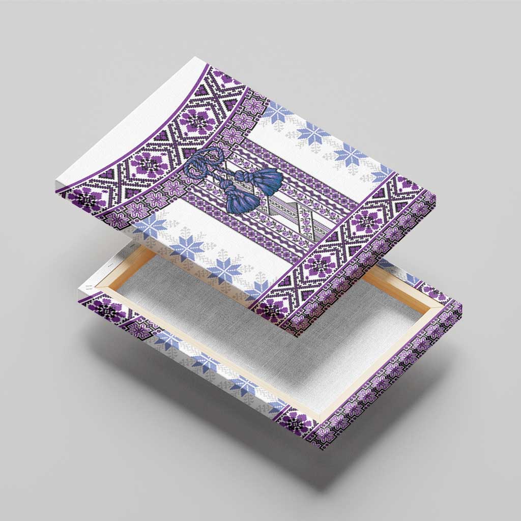 Ukraine Canvas Wall Art Traditional Braided Rope Belt Purple Folk Pattern