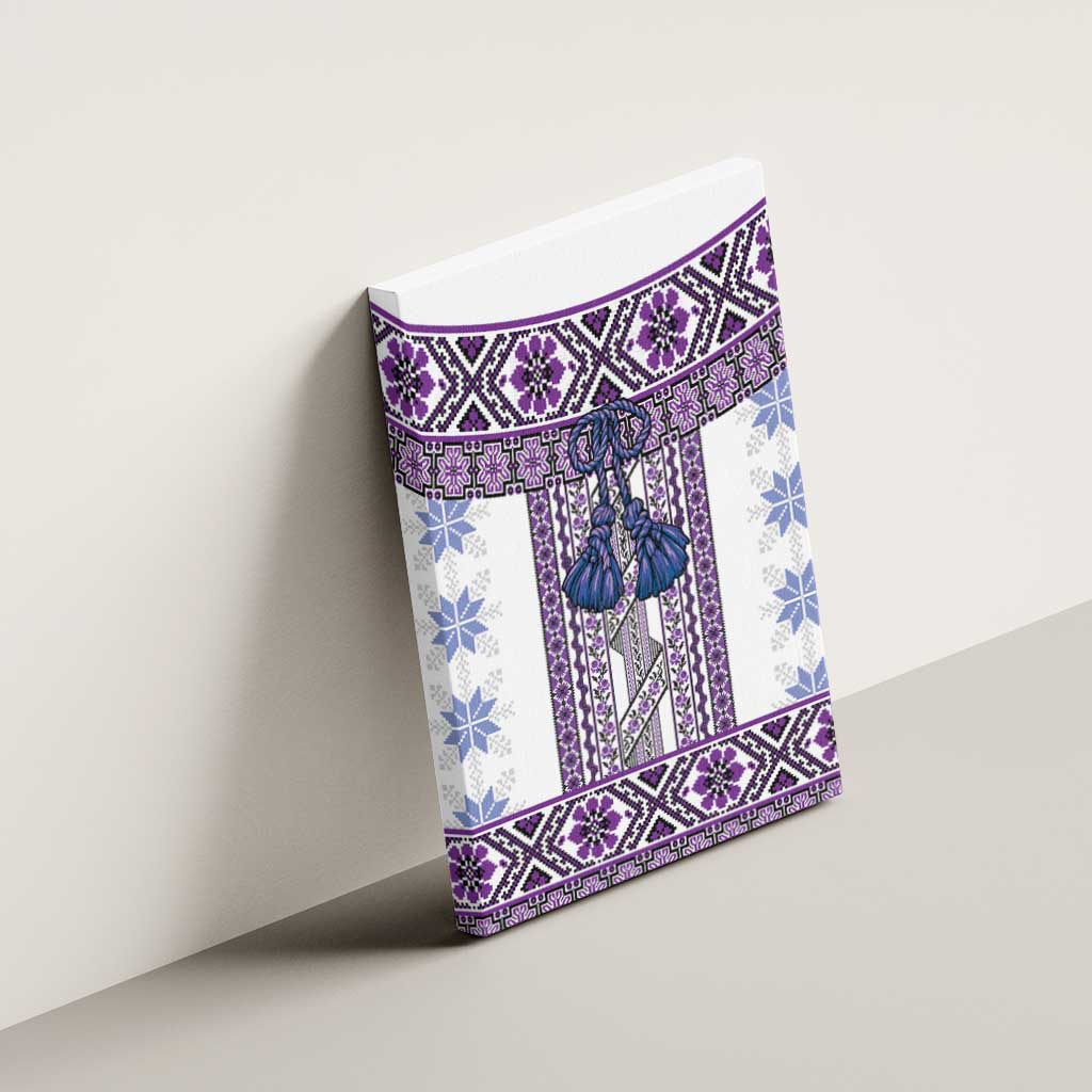 Ukraine Canvas Wall Art Traditional Braided Rope Belt Purple Folk Pattern
