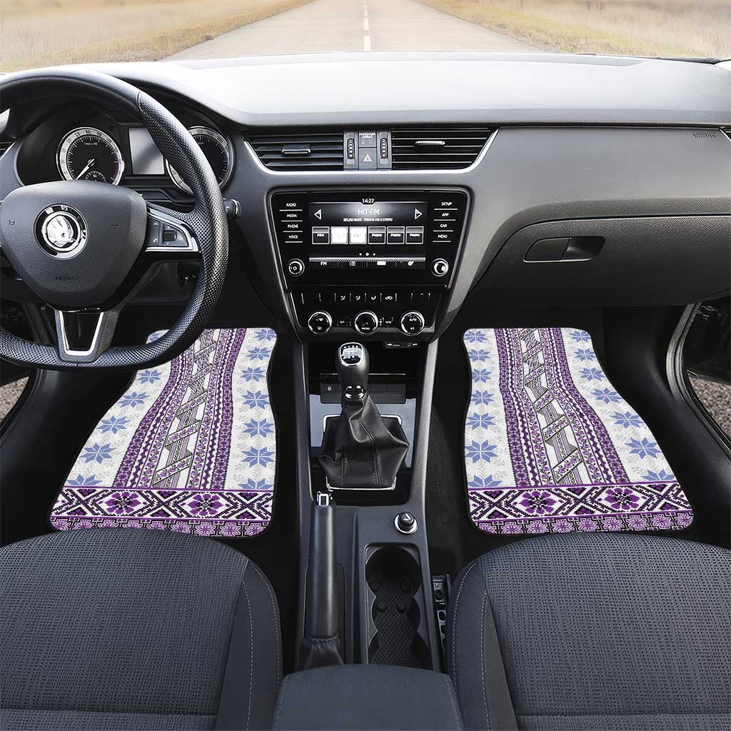 Ukraine Car Mats Traditional Braided Rope Belt Purple Folk Pattern