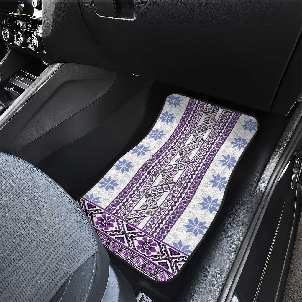 Ukraine Car Mats Traditional Braided Rope Belt Purple Folk Pattern