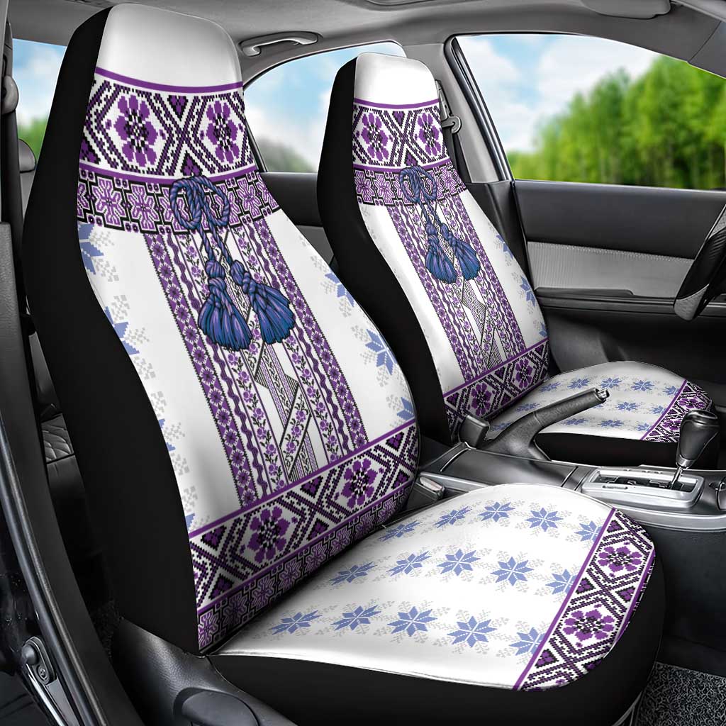 Ukraine Car Seat Cover Traditional Braided Rope Belt Purple Folk Pattern