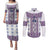 Ukraine Couples Matching Puletasi and Long Sleeve Button Shirt Traditional Braided Rope Belt Purple Folk Pattern