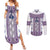 Ukraine Couples Matching Summer Maxi Dress and Long Sleeve Button Shirt Traditional Braided Rope Belt Purple Folk Pattern