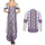 Ukraine Couples Matching Summer Maxi Dress and Long Sleeve Button Shirt Traditional Braided Rope Belt Purple Folk Pattern