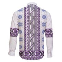 Ukraine Family Matching Long Sleeve Bodycon Dress and Hawaiian Shirt Traditional Braided Rope Belt Purple Folk Pattern