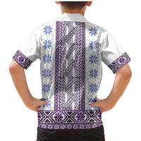 Ukraine Family Matching Mermaid Dress and Hawaiian Shirt Traditional Braided Rope Belt Purple Folk Pattern