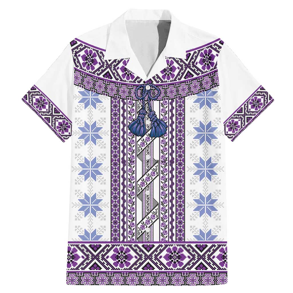 Ukraine Family Matching Mermaid Dress and Hawaiian Shirt Traditional Braided Rope Belt Purple Folk Pattern