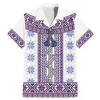 Ukraine Family Matching Mermaid Dress and Hawaiian Shirt Traditional Braided Rope Belt Purple Folk Pattern