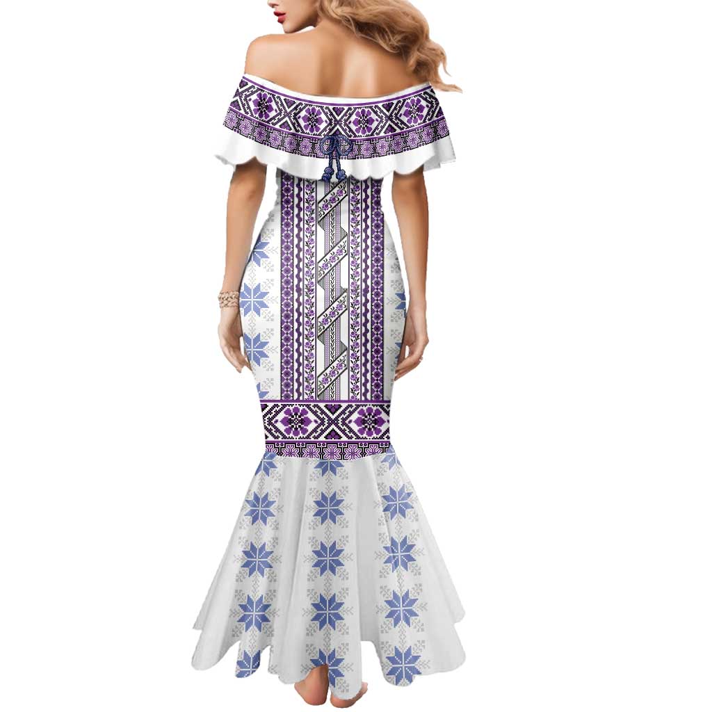 Ukraine Family Matching Mermaid Dress and Hawaiian Shirt Traditional Braided Rope Belt Purple Folk Pattern