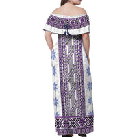 Ukraine Family Matching Off Shoulder Maxi Dress and Hawaiian Shirt Traditional Braided Rope Belt Purple Folk Pattern