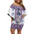 Ukraine Family Matching Off Shoulder Short Dress and Hawaiian Shirt Traditional Braided Rope Belt Purple Folk Pattern