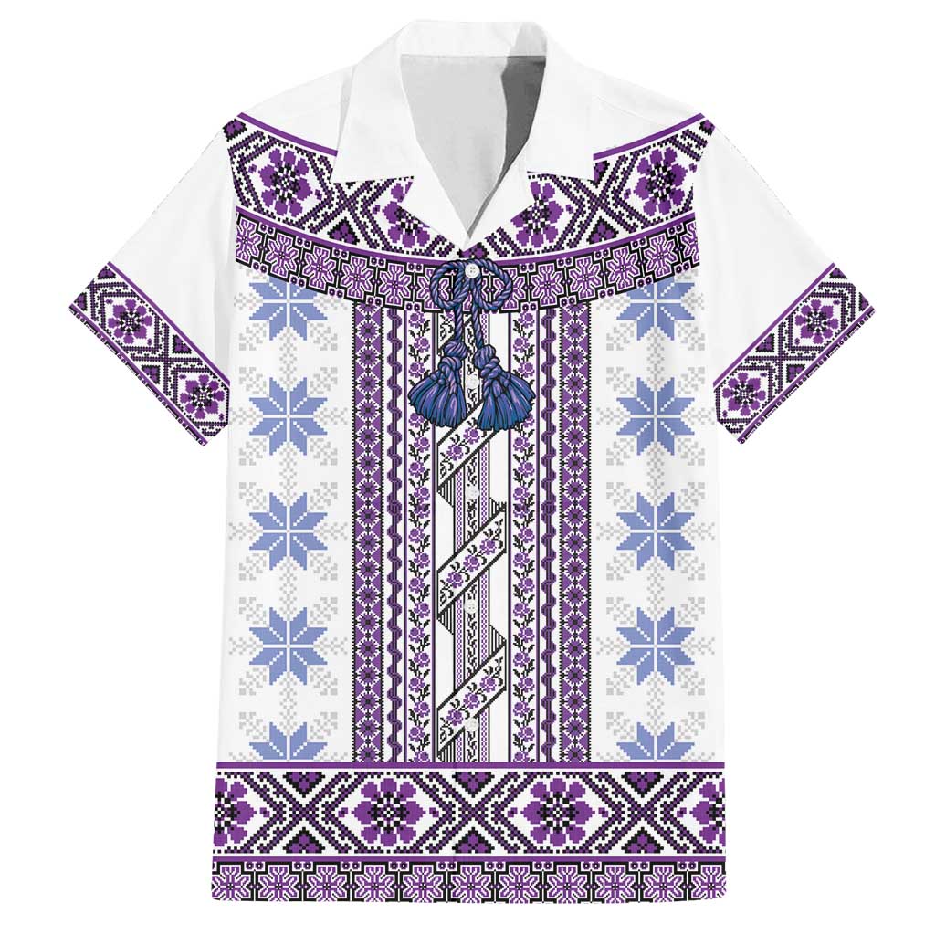Ukraine Family Matching Puletasi and Hawaiian Shirt Traditional Braided Rope Belt Purple Folk Pattern