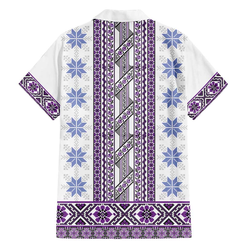 Ukraine Family Matching Puletasi and Hawaiian Shirt Traditional Braided Rope Belt Purple Folk Pattern