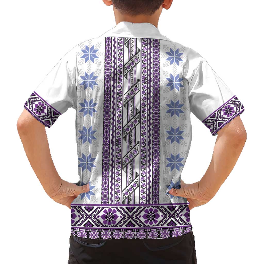 Ukraine Family Matching Short Sleeve Bodycon Dress and Hawaiian Shirt Traditional Braided Rope Belt Purple Folk Pattern