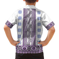 Ukraine Family Matching Short Sleeve Bodycon Dress and Hawaiian Shirt Traditional Braided Rope Belt Purple Folk Pattern