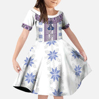 Ukraine Family Matching Short Sleeve Bodycon Dress and Hawaiian Shirt Traditional Braided Rope Belt Purple Folk Pattern