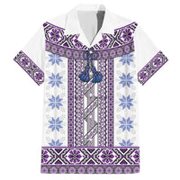 Ukraine Family Matching Short Sleeve Bodycon Dress and Hawaiian Shirt Traditional Braided Rope Belt Purple Folk Pattern