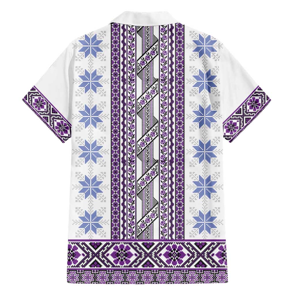 Ukraine Family Matching Short Sleeve Bodycon Dress and Hawaiian Shirt Traditional Braided Rope Belt Purple Folk Pattern