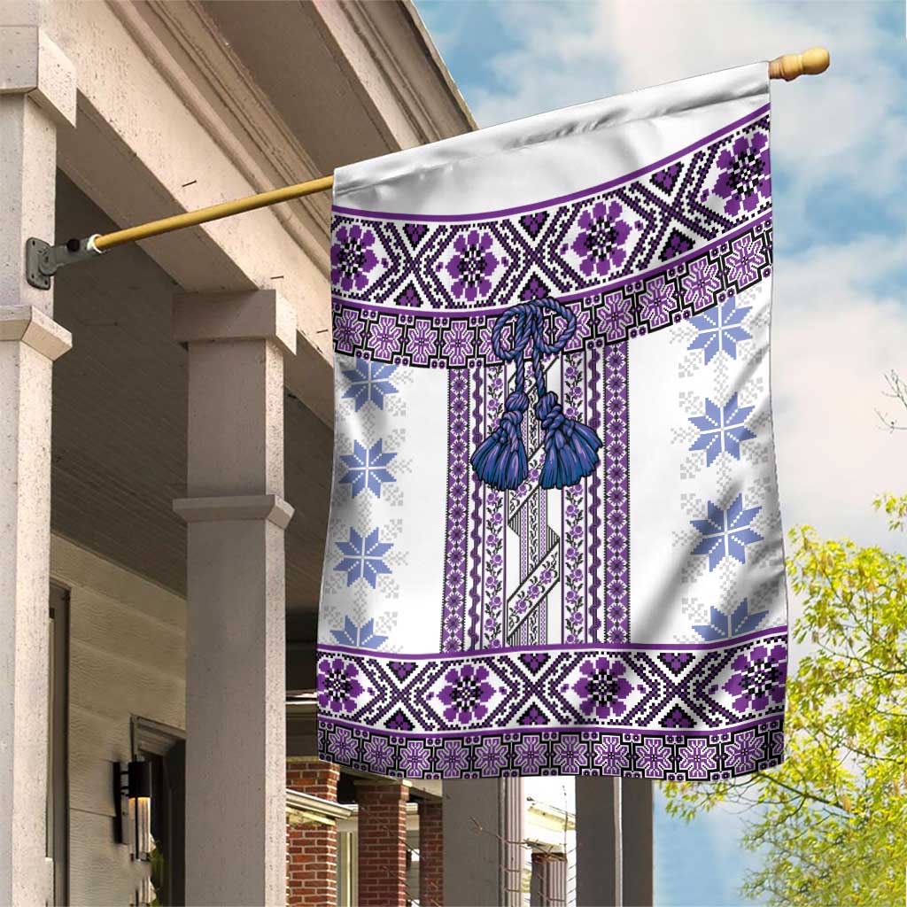 Ukraine Garden Flag Traditional Braided Rope Belt Purple Folk Pattern