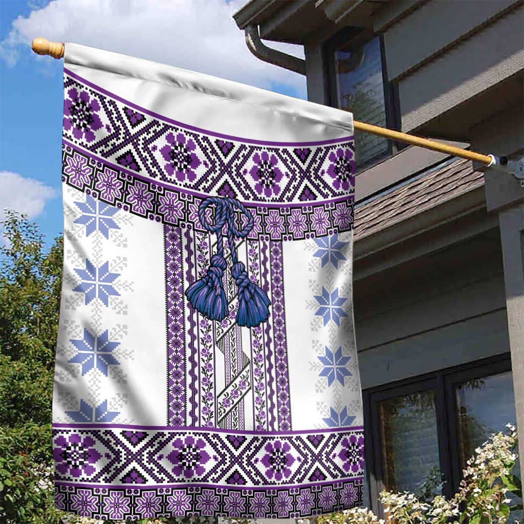 Ukraine Garden Flag Traditional Braided Rope Belt Purple Folk Pattern