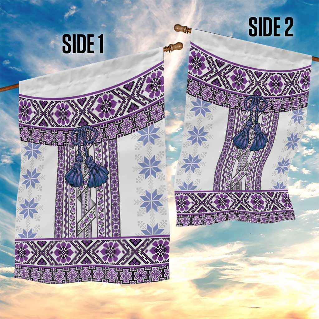 Ukraine Garden Flag Traditional Braided Rope Belt Purple Folk Pattern