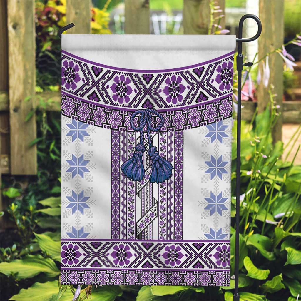 Ukraine Garden Flag Traditional Braided Rope Belt Purple Folk Pattern