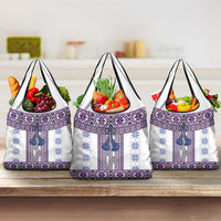 Ukraine Grocery Bag Traditional Braided Rope Belt Purple Folk Pattern