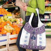 Ukraine Grocery Bag Traditional Braided Rope Belt Purple Folk Pattern