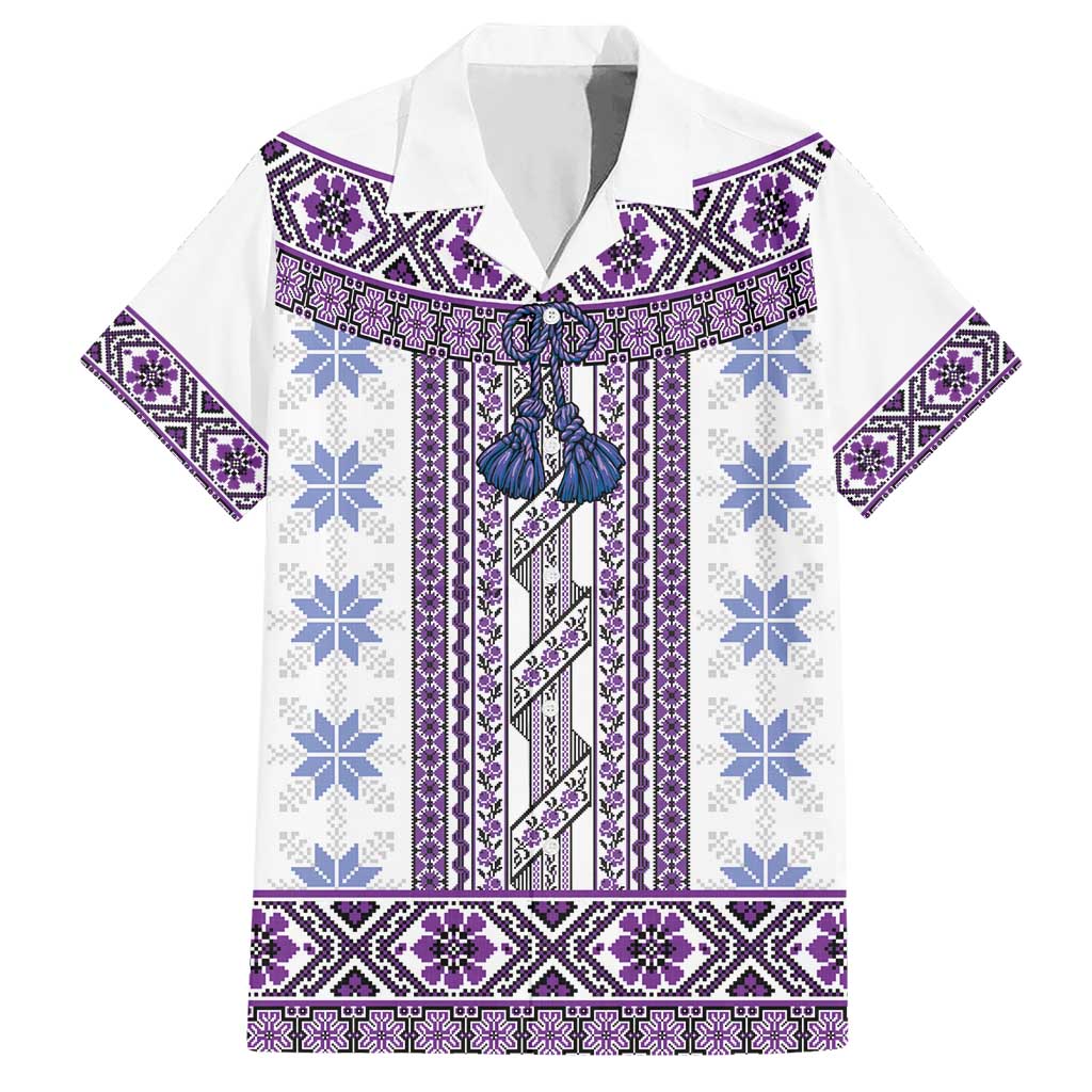 Ukraine Hawaiian Shirt Traditional Braided Rope Belt Purple Folk Pattern