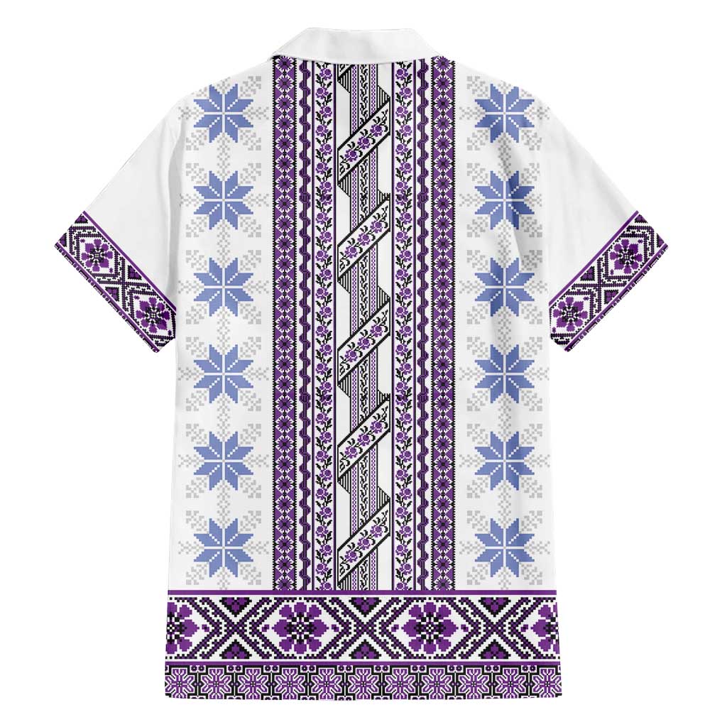 Ukraine Hawaiian Shirt Traditional Braided Rope Belt Purple Folk Pattern