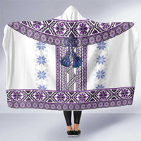Ukraine Hooded Blanket Traditional Braided Rope Belt Purple Folk Pattern