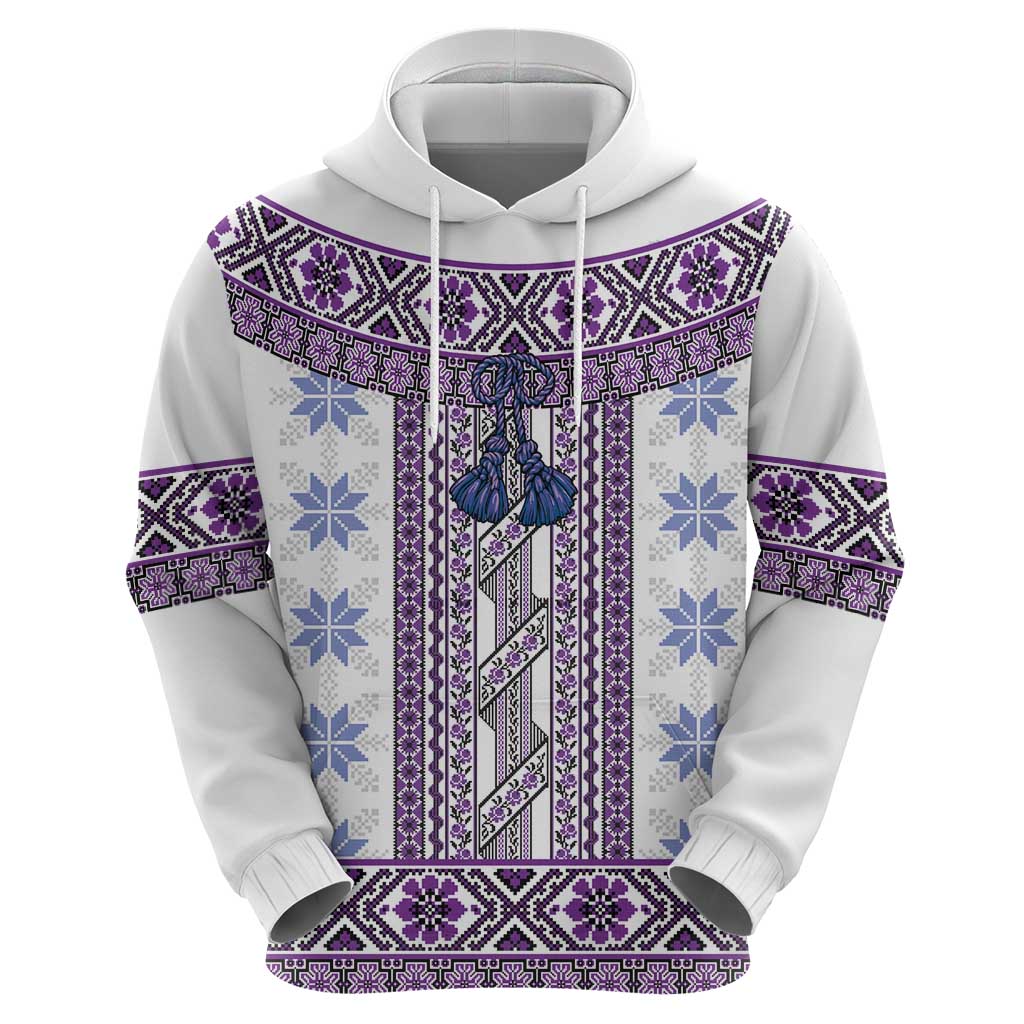 Ukraine Hoodie Traditional Braided Rope Belt Purple Folk Pattern