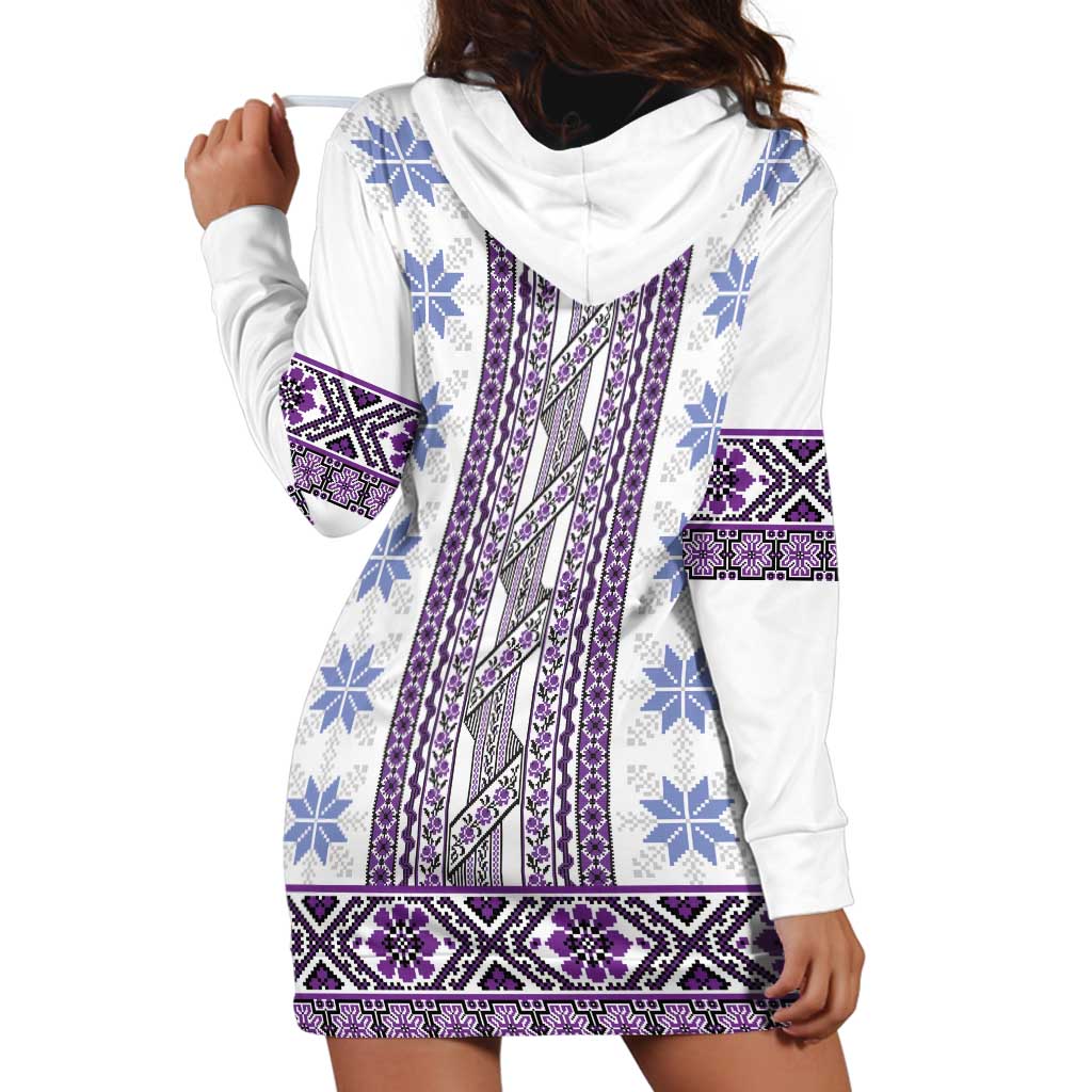 Ukraine Hoodie Dress Traditional Braided Rope Belt Purple Folk Pattern